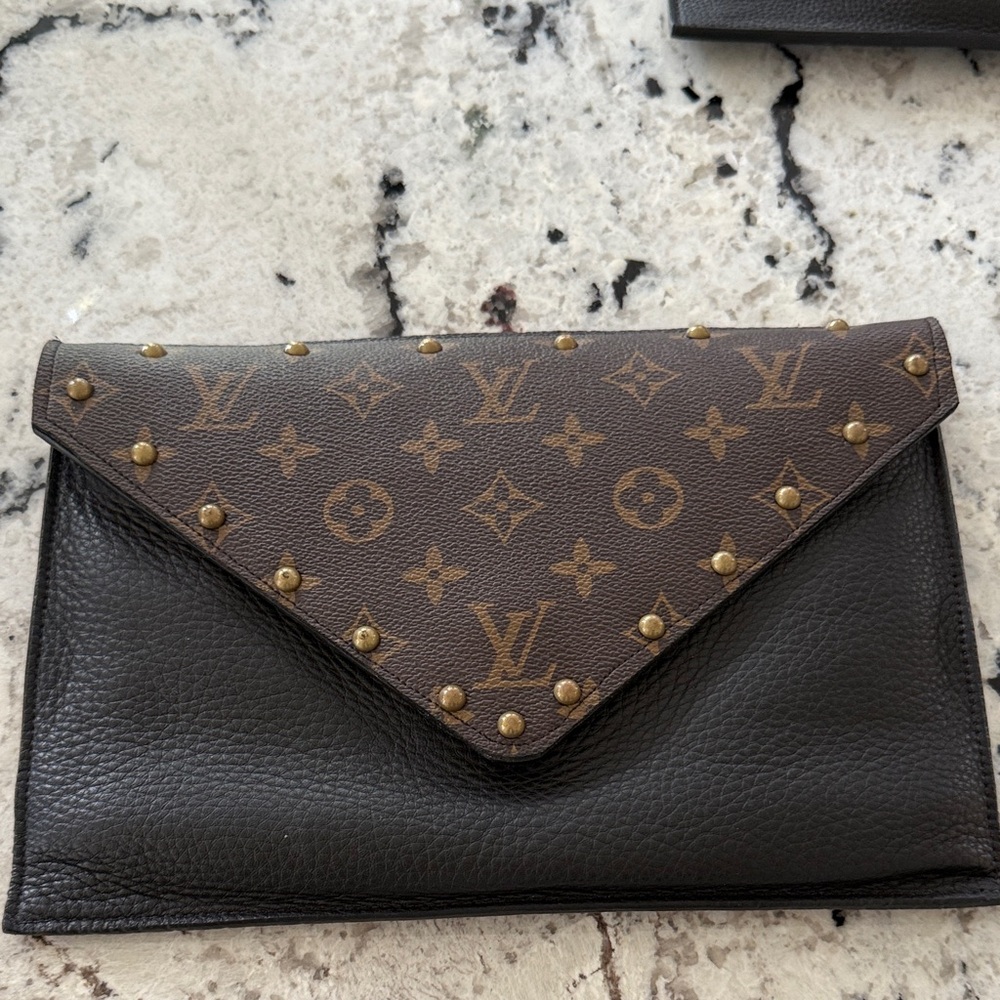 Upcycled Louis Vuitton Brown and Black Monogram Envelope Clutch